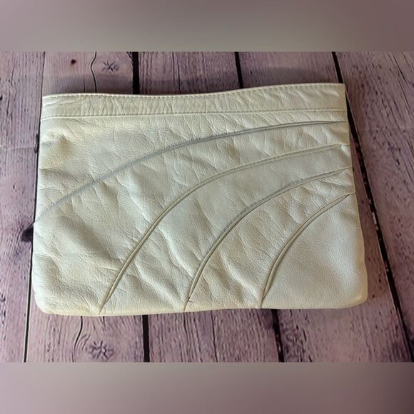 VINTAGE Contessa White 80s Genuine Leather Classic Minimalist Clutch Handbag - Picture 1 of 8